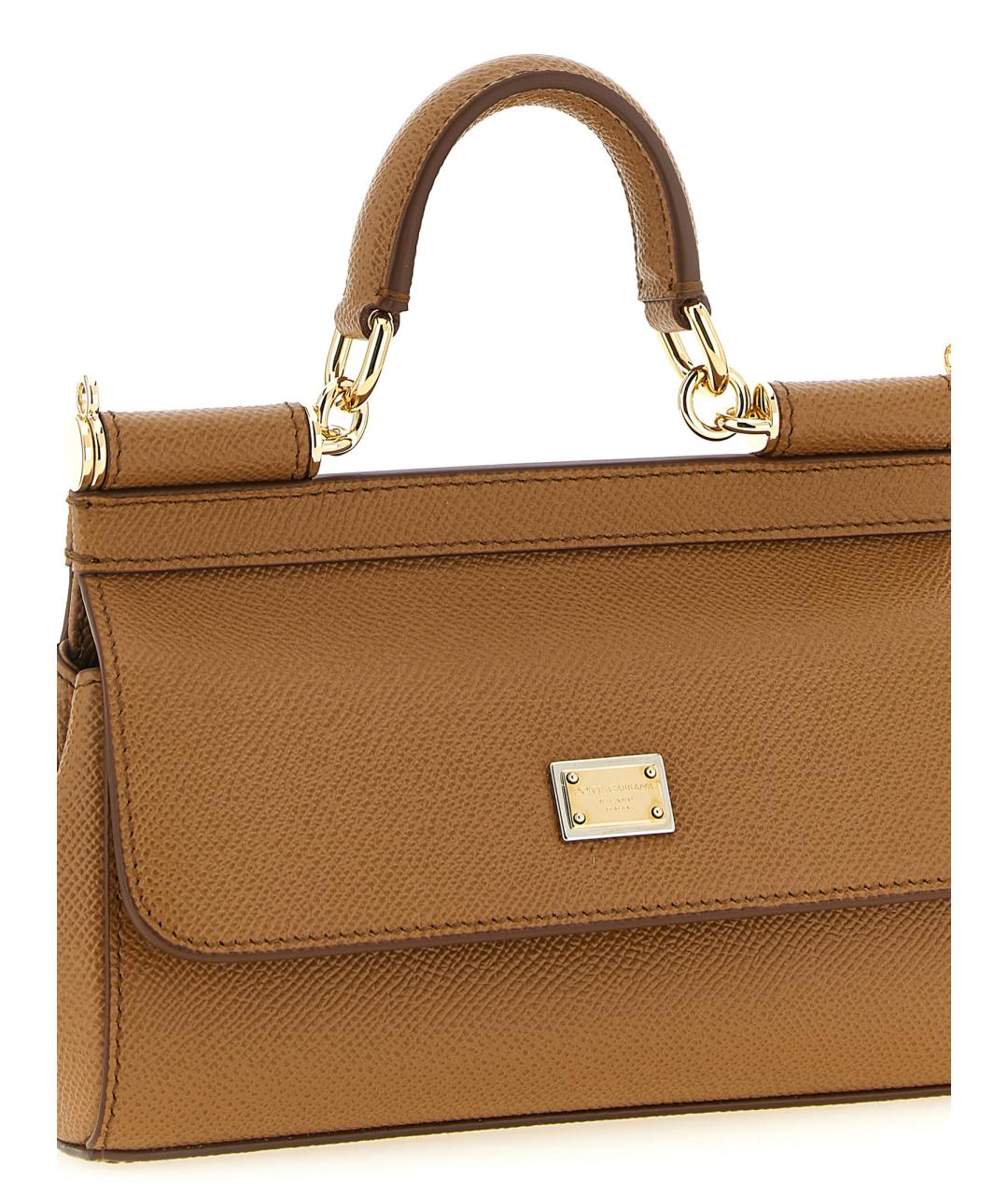 DOLCE&GABBANA Бежевая кожаная сумка с короткими ручками, фото 3