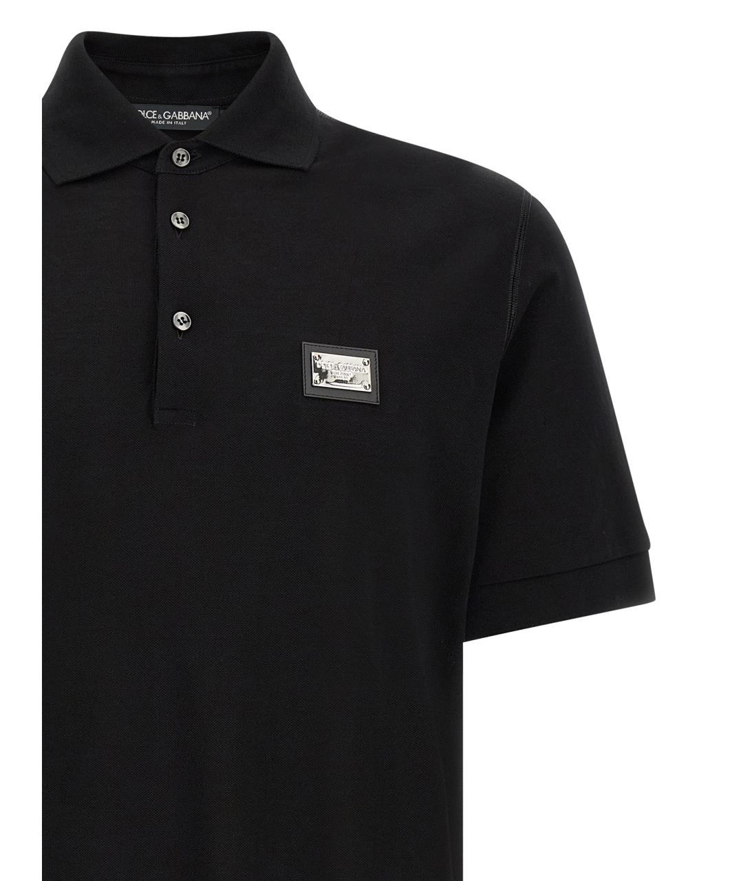 DOLCE&GABBANA Черное хлопковое поло с коротким рукавом, фото 3