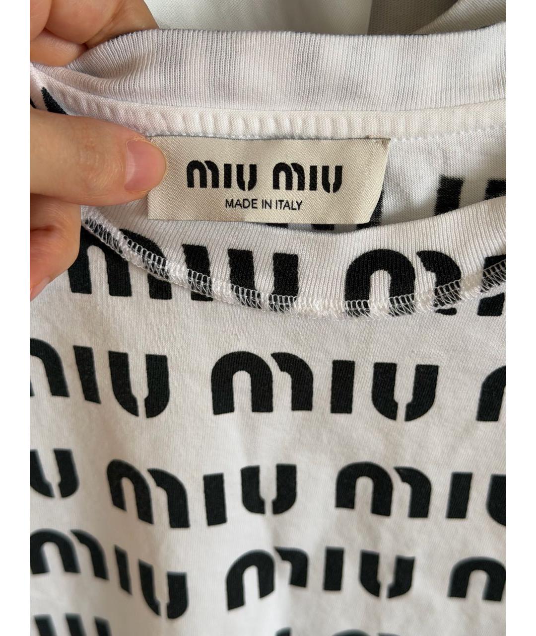 MIU MIU Белая хлопковая футболка, фото 3