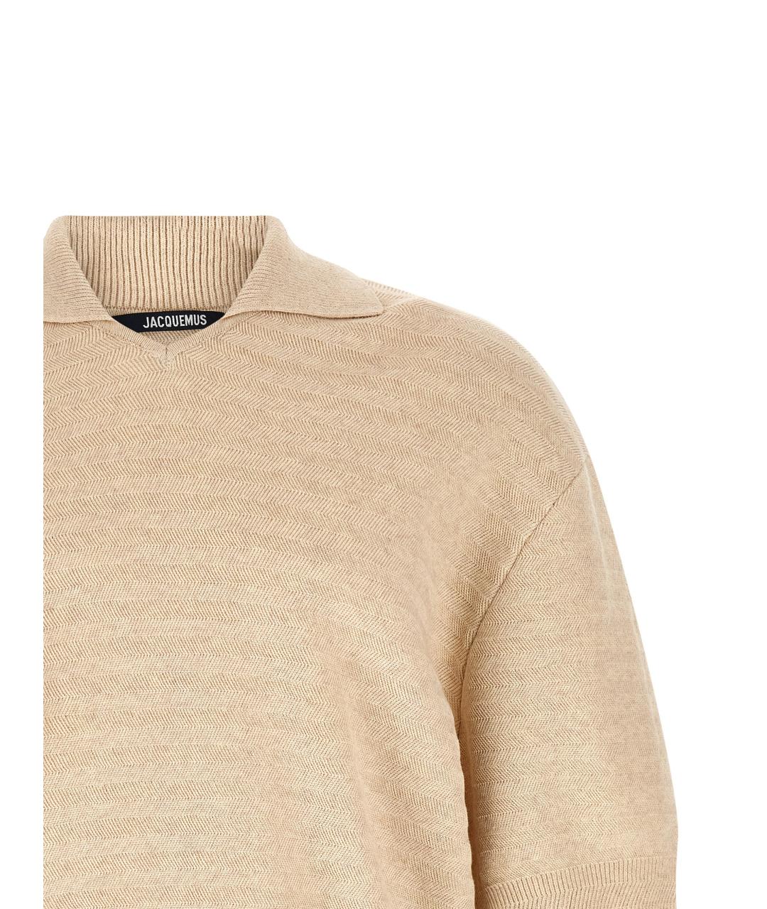 JACQUEMUS Бежевое хлопковое поло с коротким рукавом, фото 3