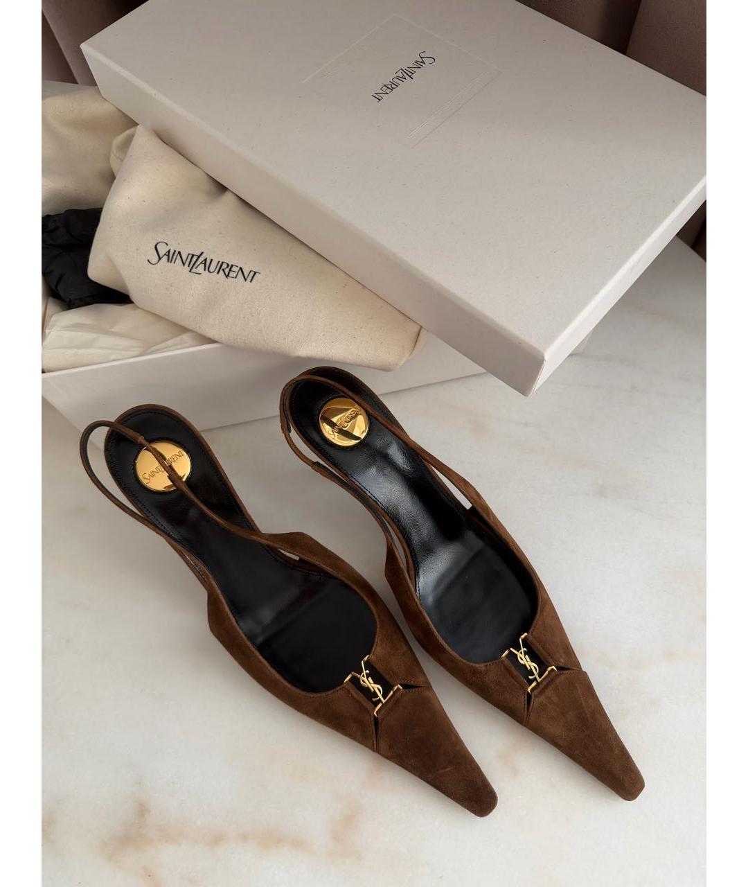 SAINT LAURENT Коричневые замшевые туфли, фото 7