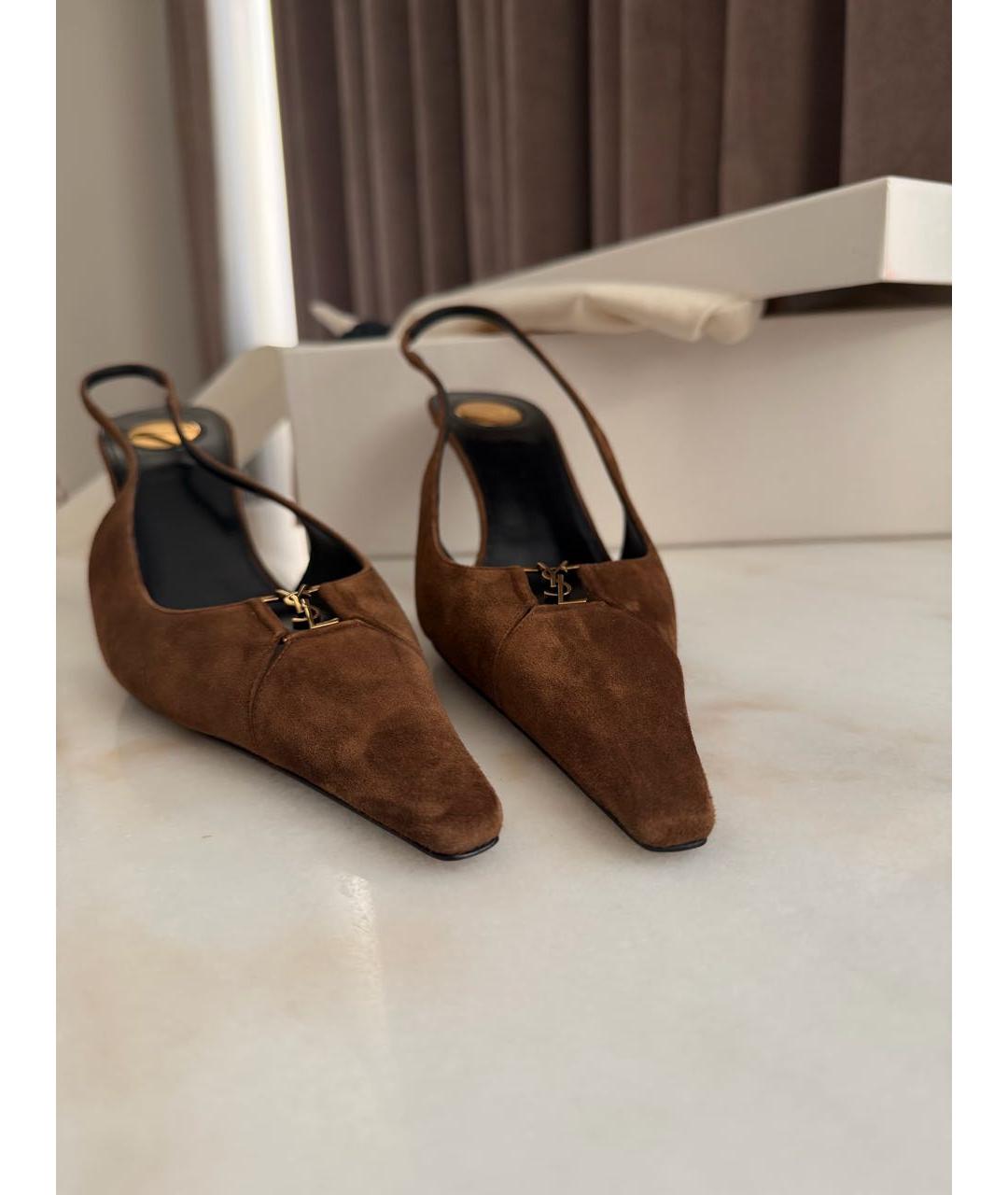 SAINT LAURENT Коричневые замшевые туфли, фото 2