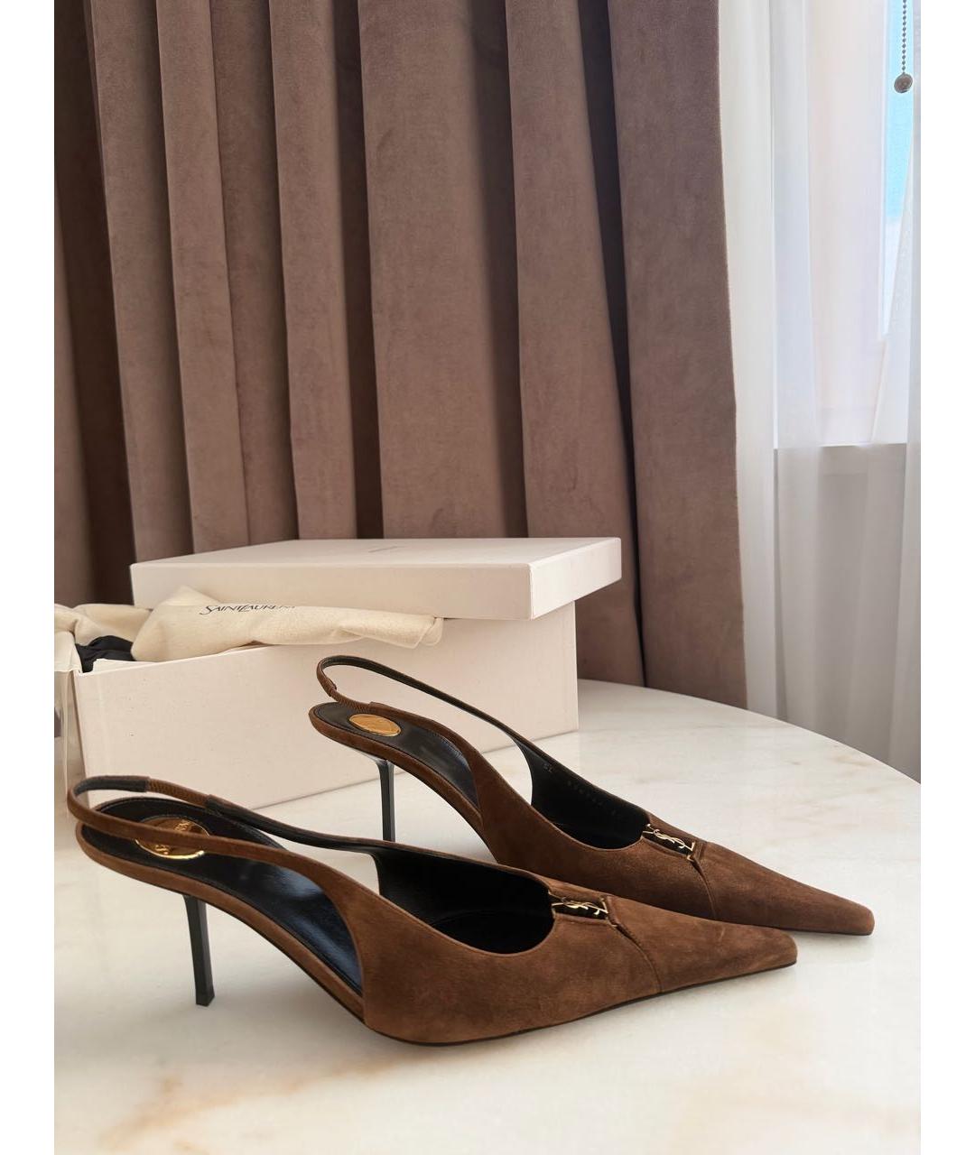 SAINT LAURENT Коричневые замшевые туфли, фото 8