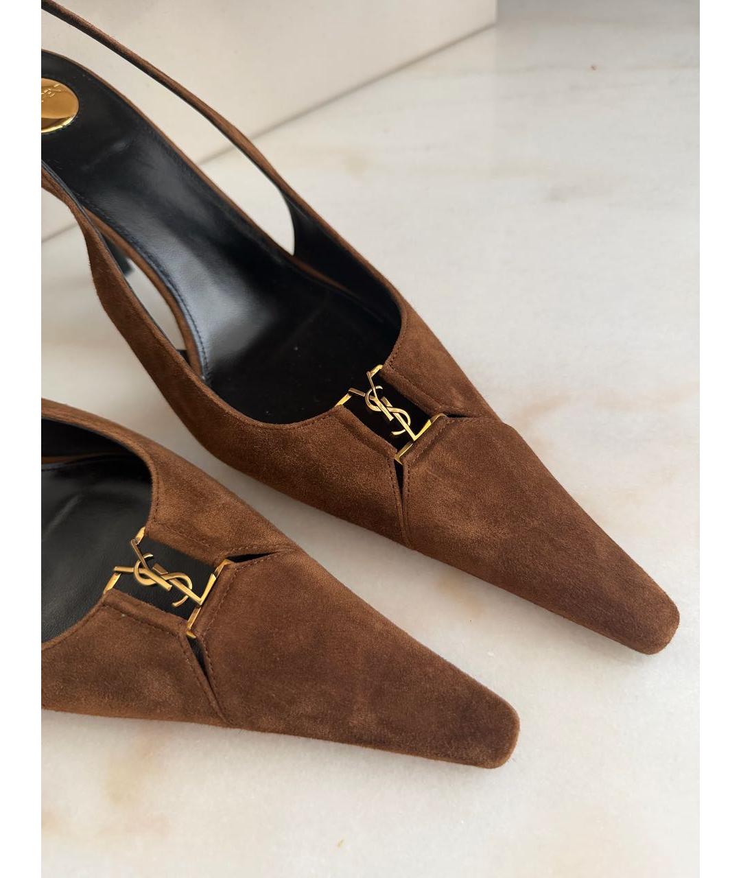 SAINT LAURENT Коричневые замшевые туфли, фото 6