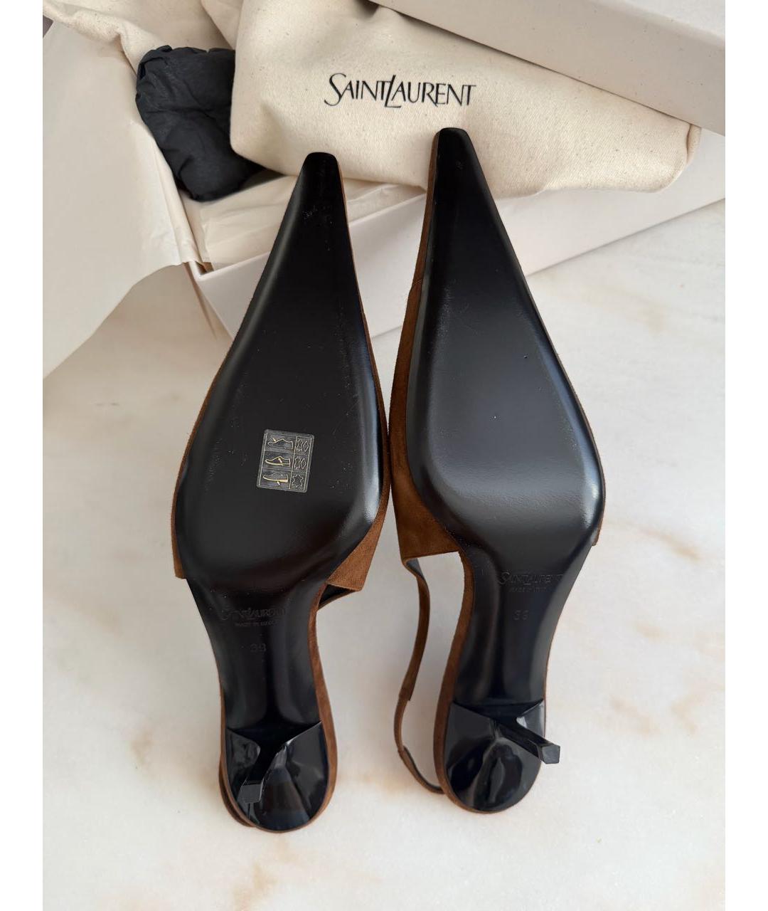 SAINT LAURENT Коричневые замшевые туфли, фото 5