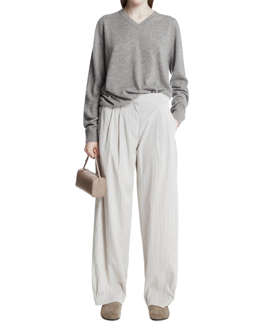 THE ROW Серые шелковые прямые брюки, фото 5