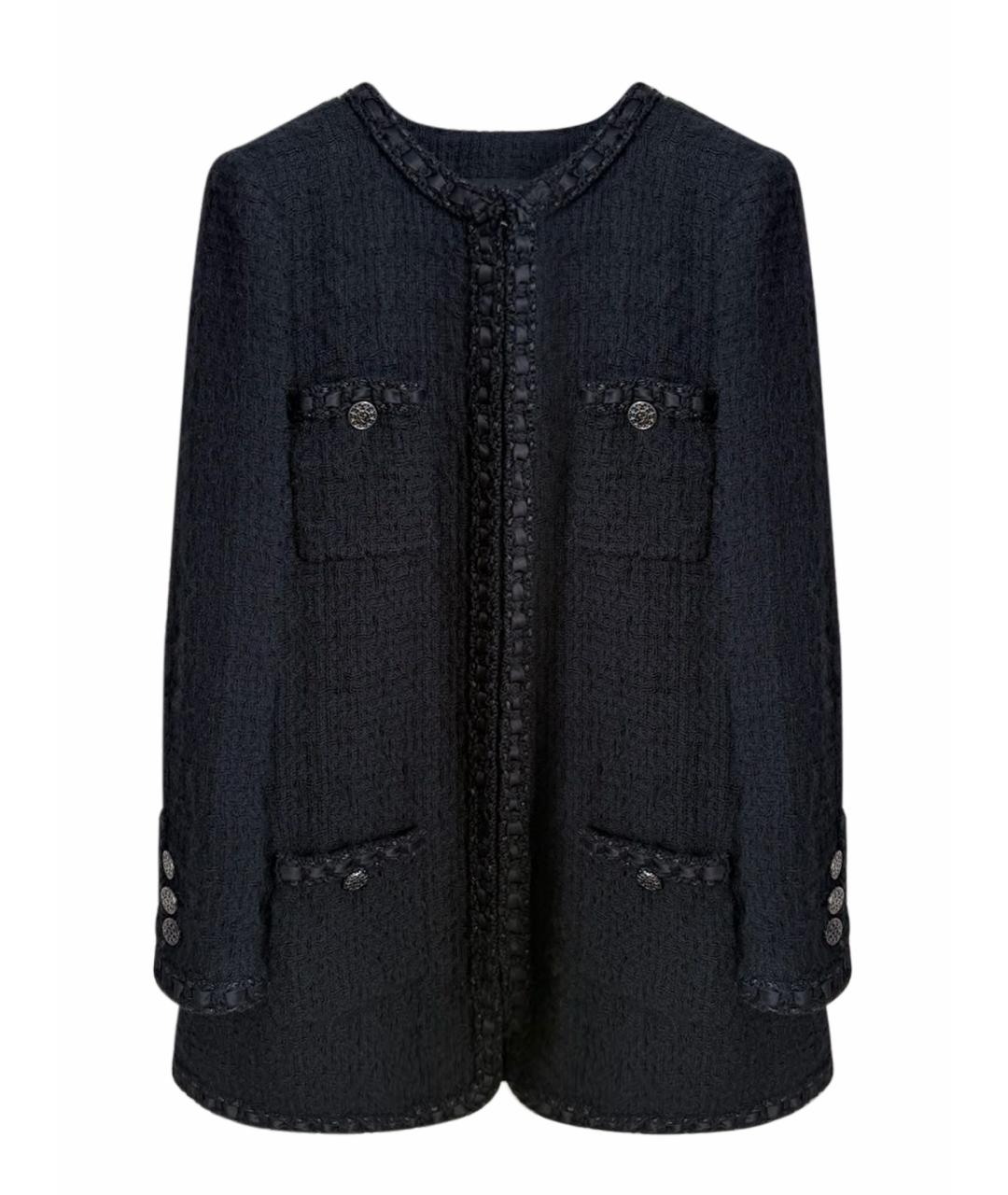 CHANEL Черный твидовый жакет/пиджак, фото 1