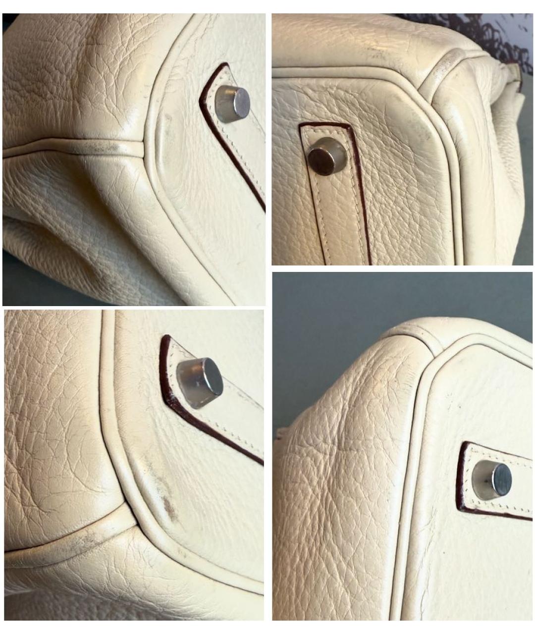 HERMES Бежевая кожаная сумка с короткими ручками, фото 4