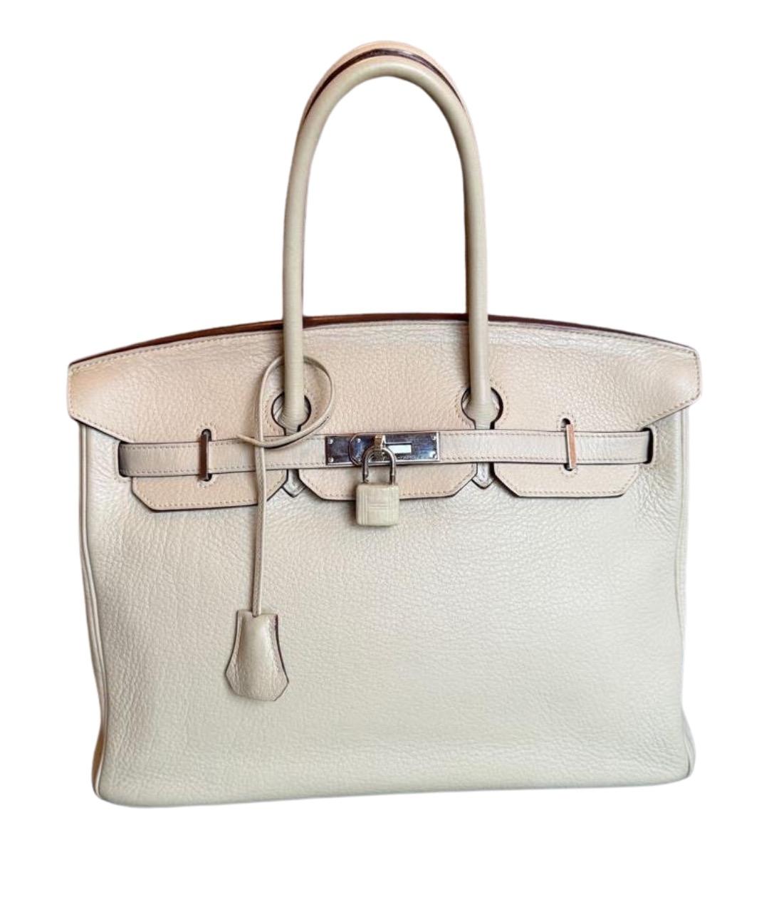 HERMES Бежевая кожаная сумка с короткими ручками, фото 1