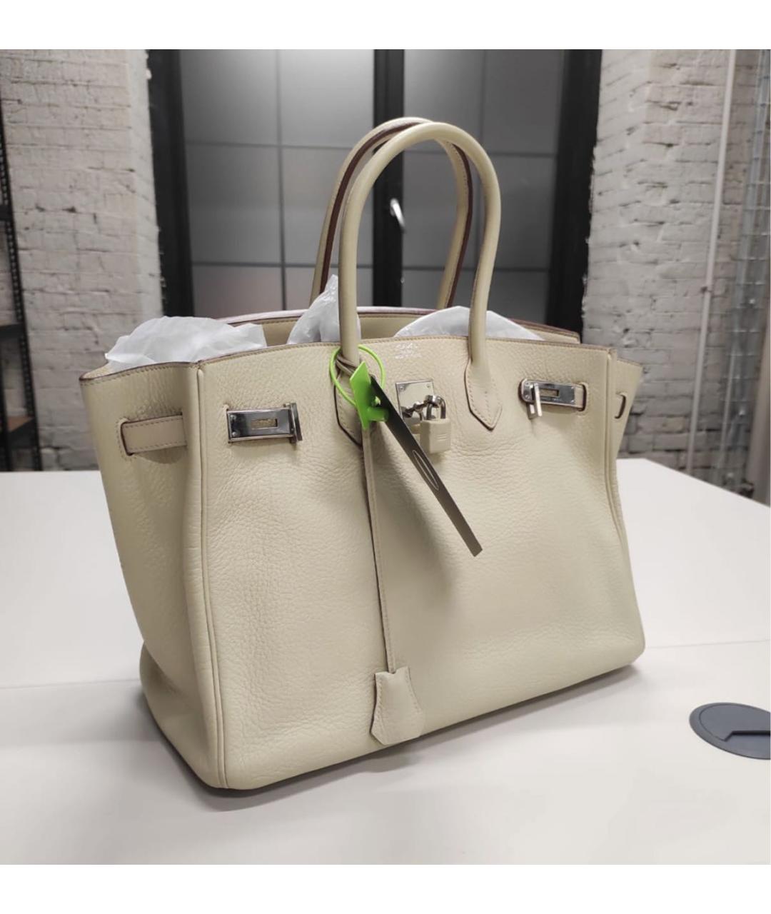 HERMES Бежевая кожаная сумка с короткими ручками, фото 2