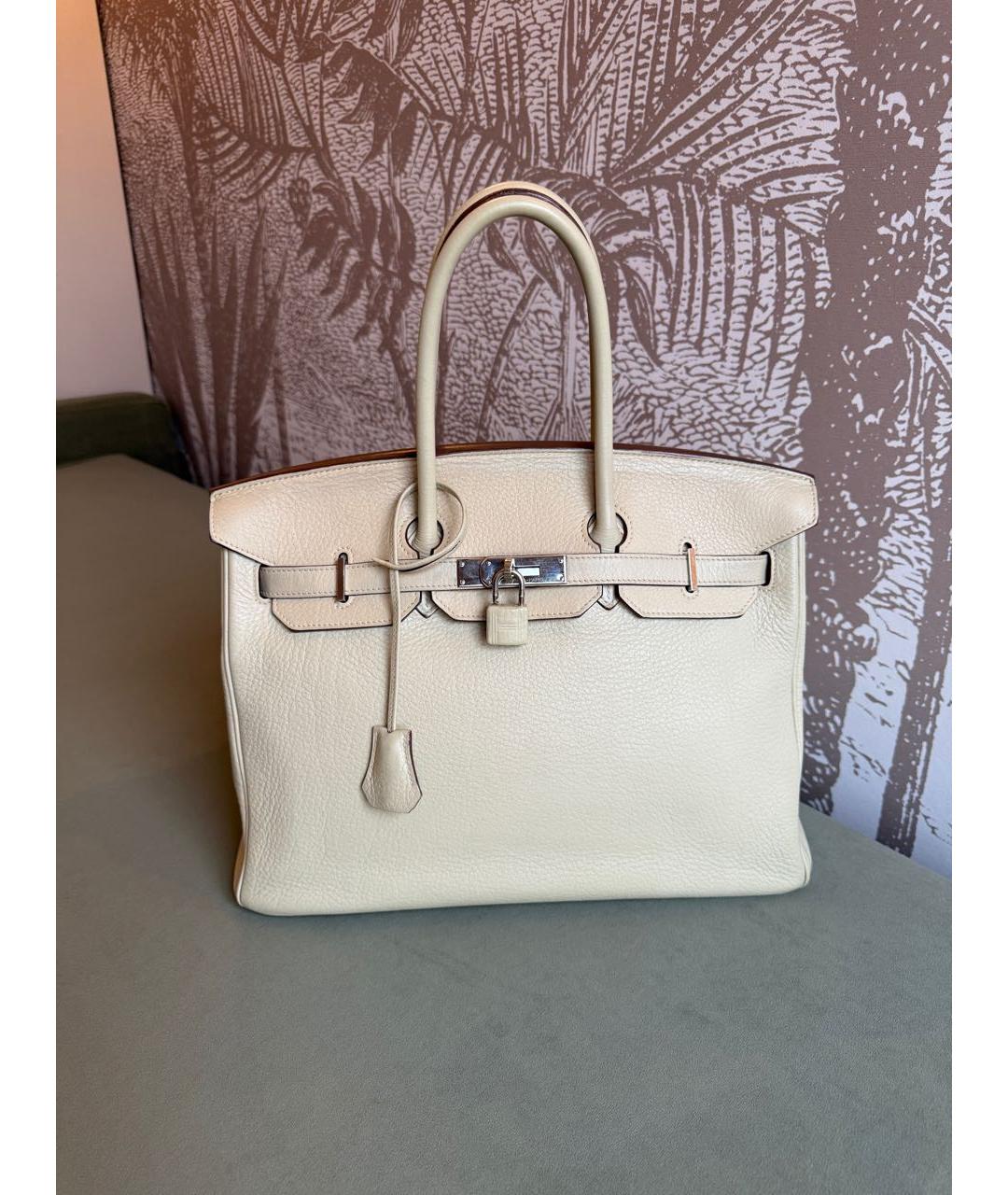 HERMES Бежевая кожаная сумка с короткими ручками, фото 7