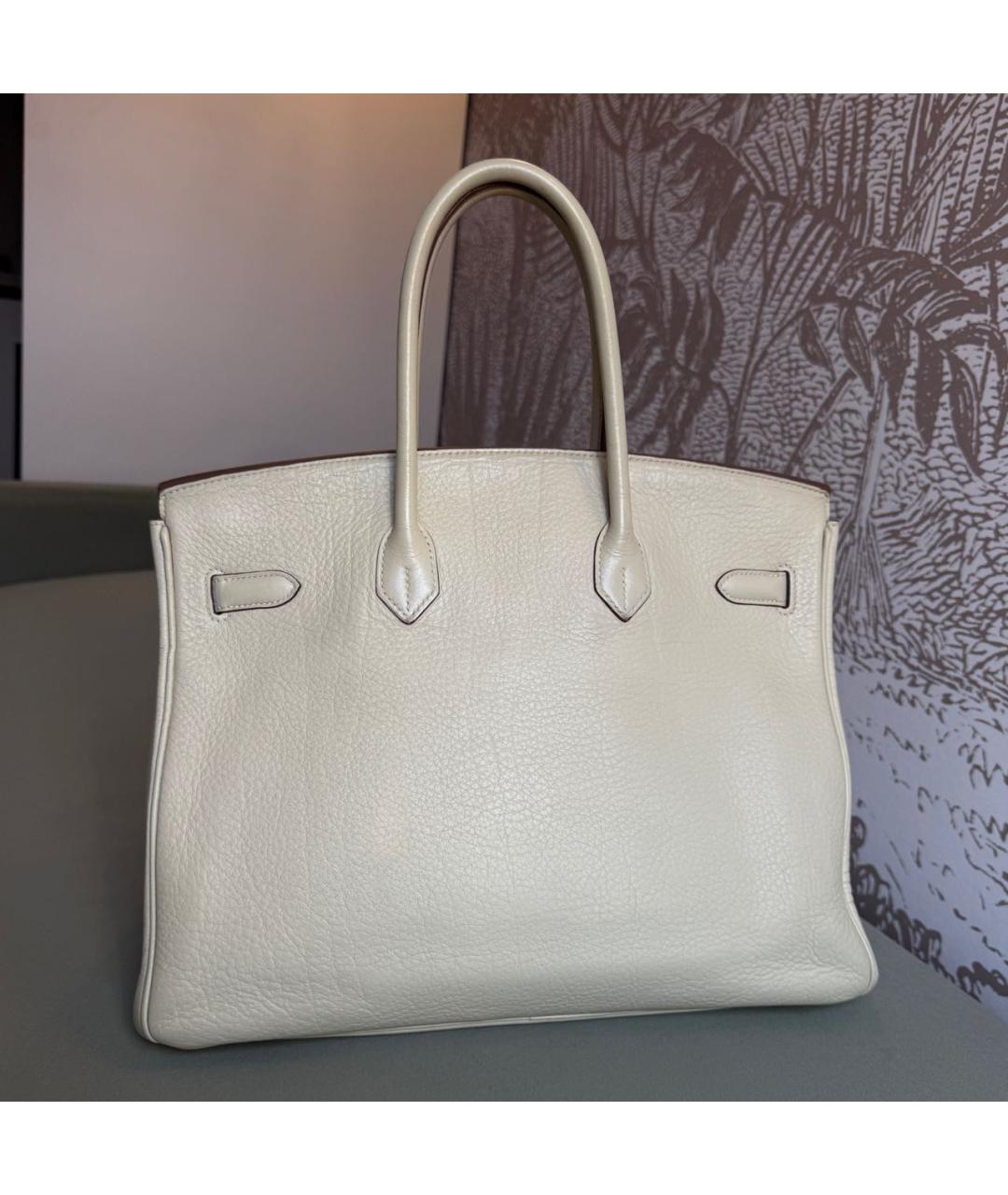 HERMES Бежевая кожаная сумка с короткими ручками, фото 3