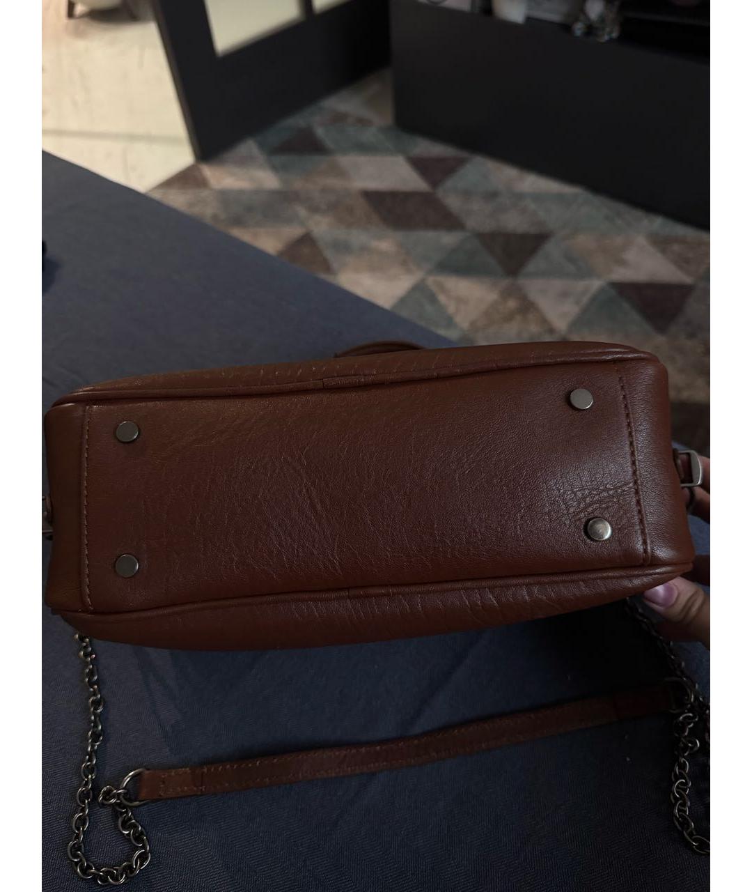 WEEKEND MAX MARA Коричневая кожаная сумка с короткими ручками, фото 3