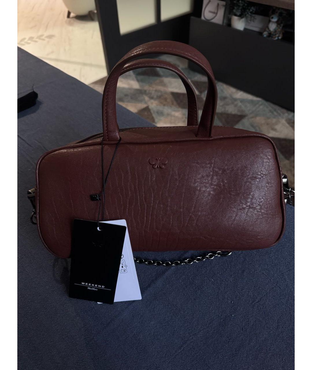 WEEKEND MAX MARA Коричневая кожаная сумка с короткими ручками, фото 2