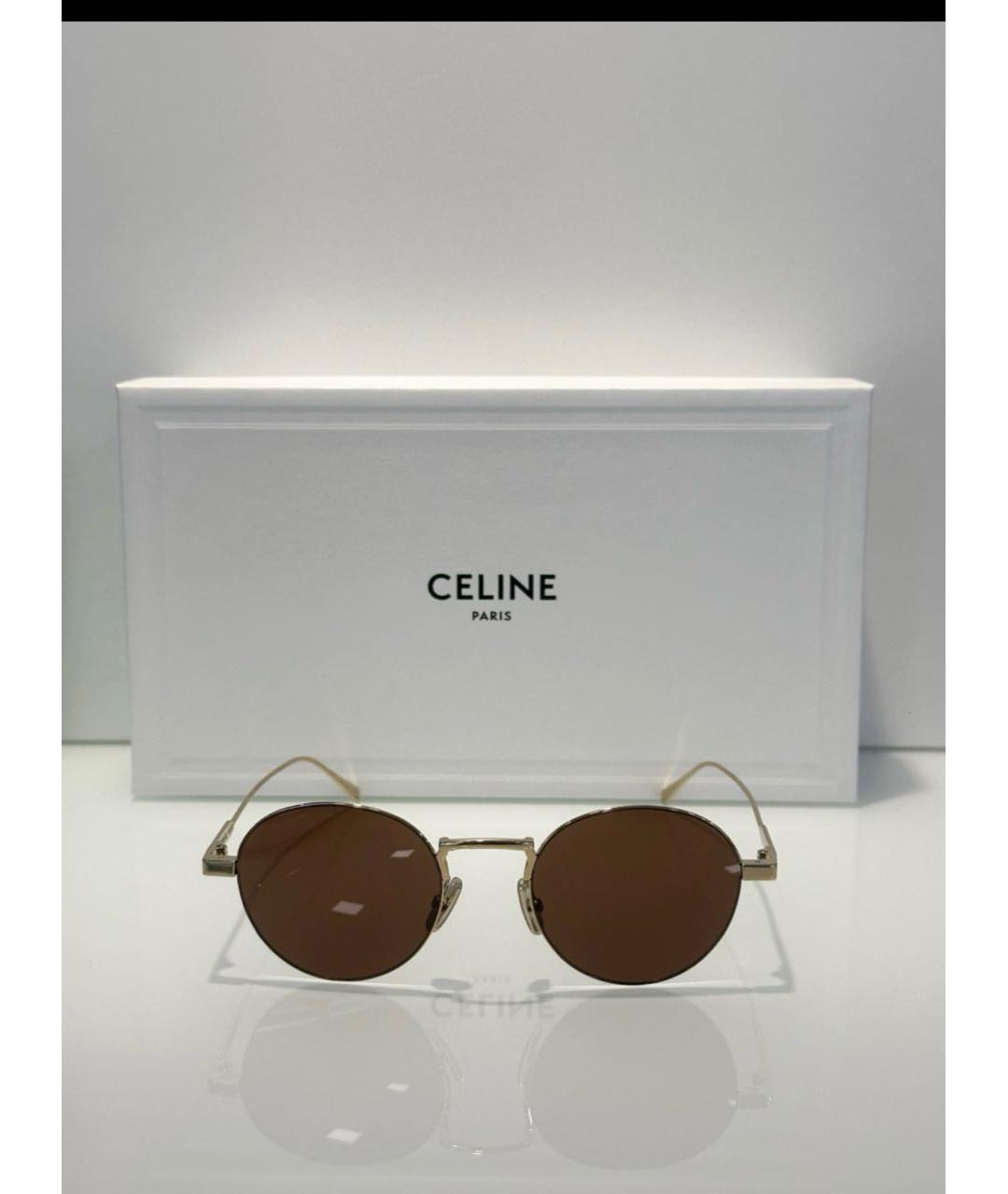 CELINE Коричневые металлические солнцезащитные очки, фото 9