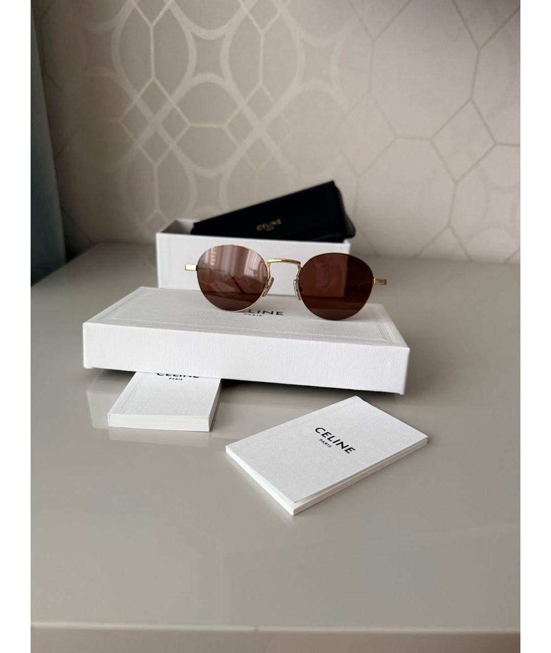 CELINE Коричневые металлические солнцезащитные очки, фото 4
