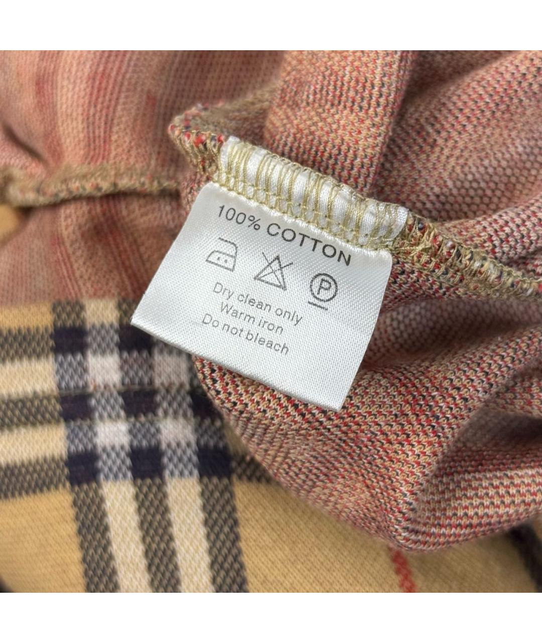 BURBERRY Бежевое хлопковое поло с коротким рукавом, фото 7