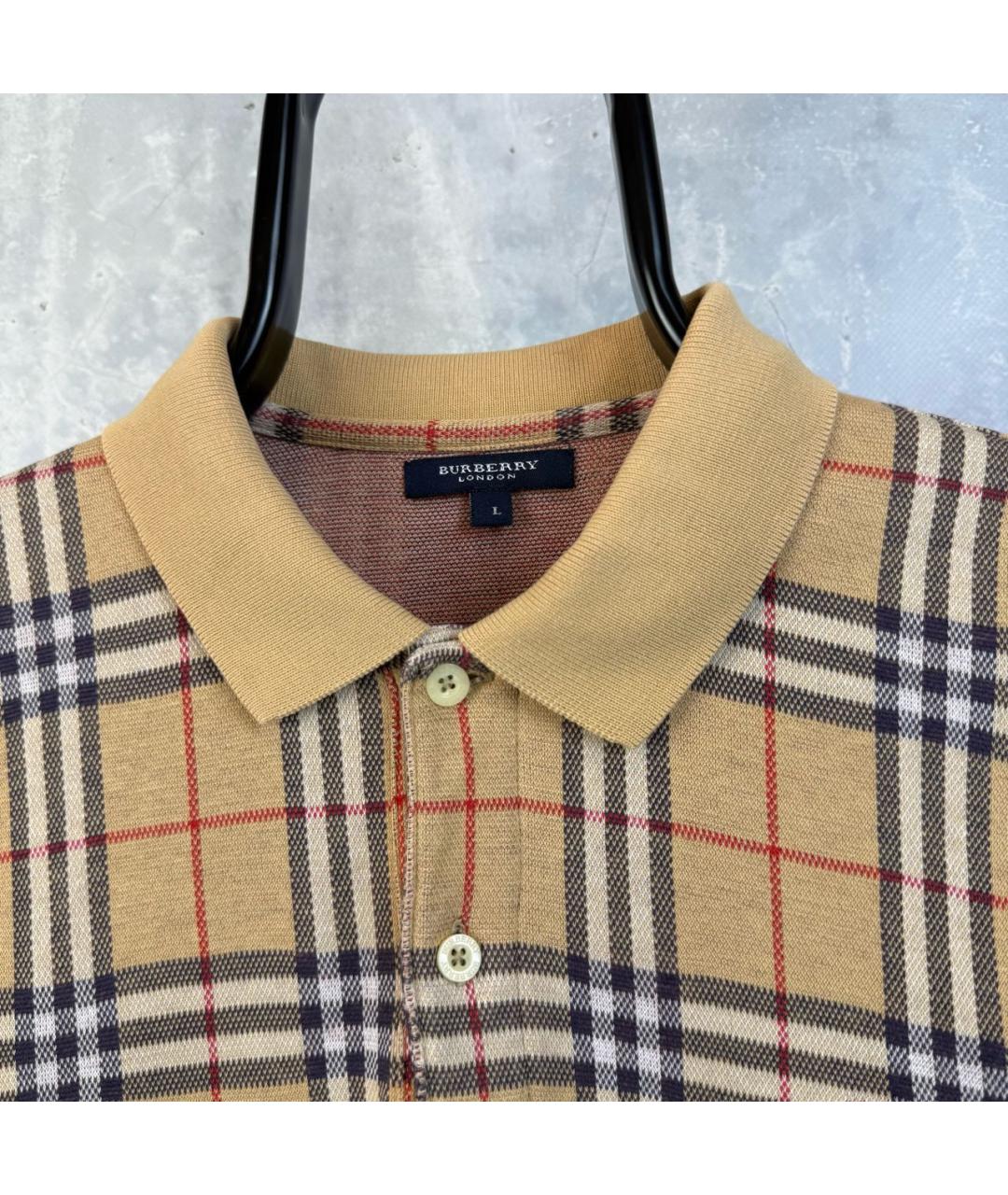 BURBERRY Бежевое хлопковое поло с коротким рукавом, фото 4