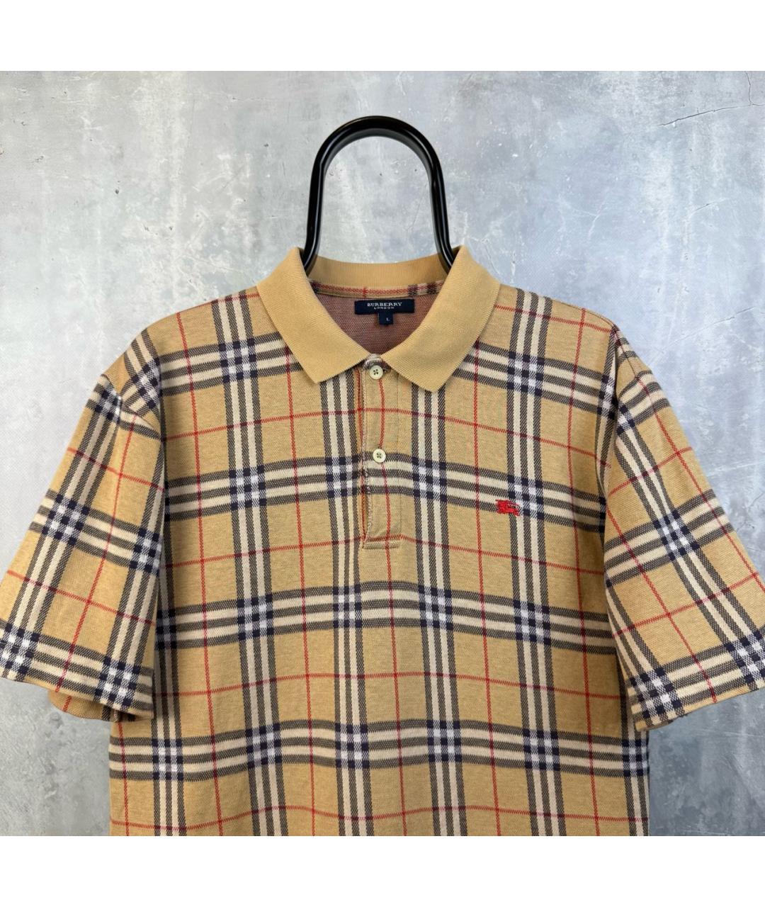 BURBERRY Бежевое хлопковое поло с коротким рукавом, фото 2