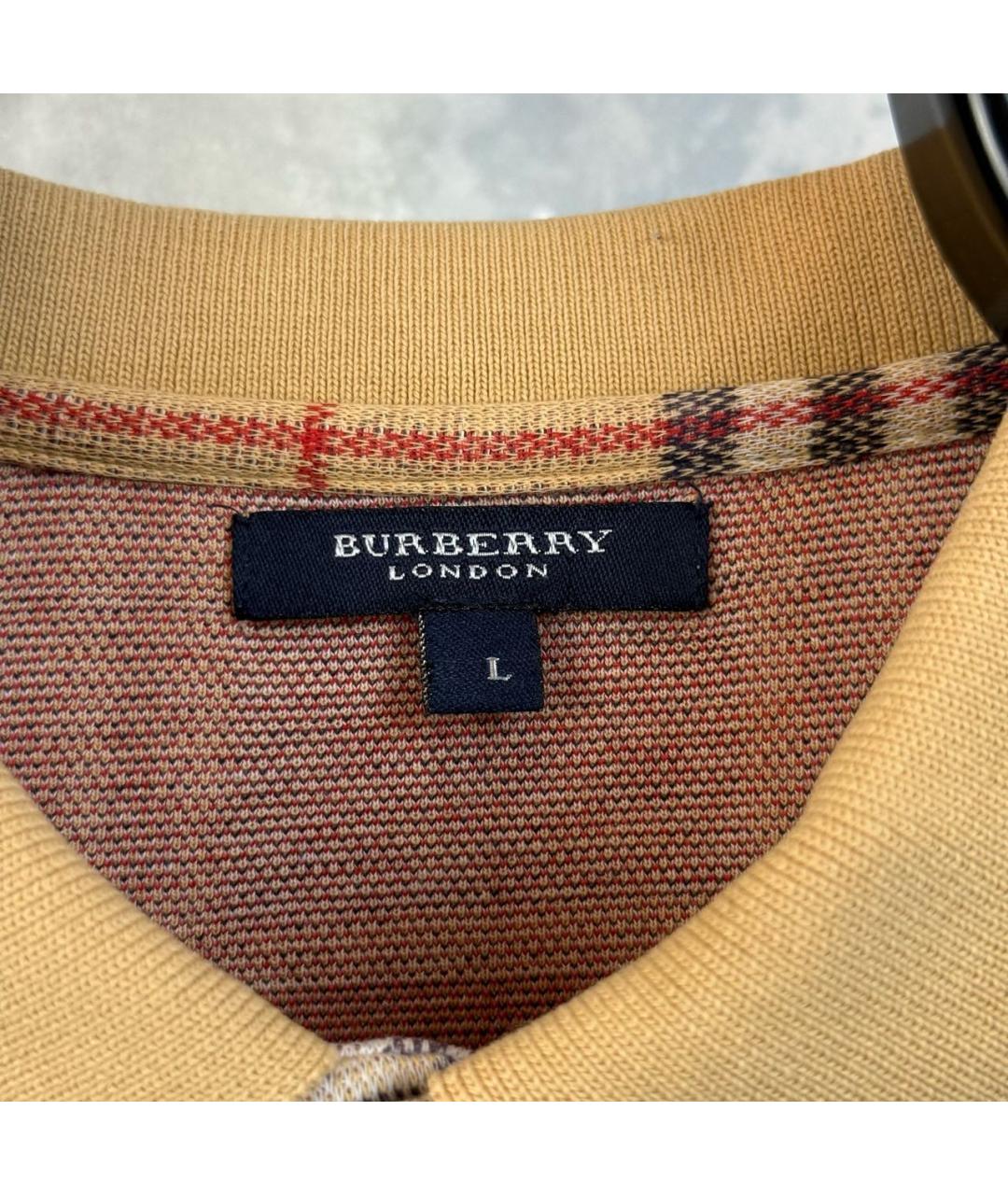 BURBERRY Бежевое хлопковое поло с коротким рукавом, фото 5