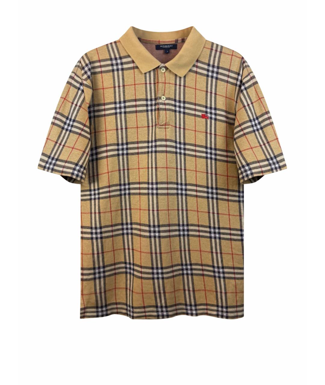 BURBERRY Бежевое хлопковое поло с коротким рукавом, фото 1
