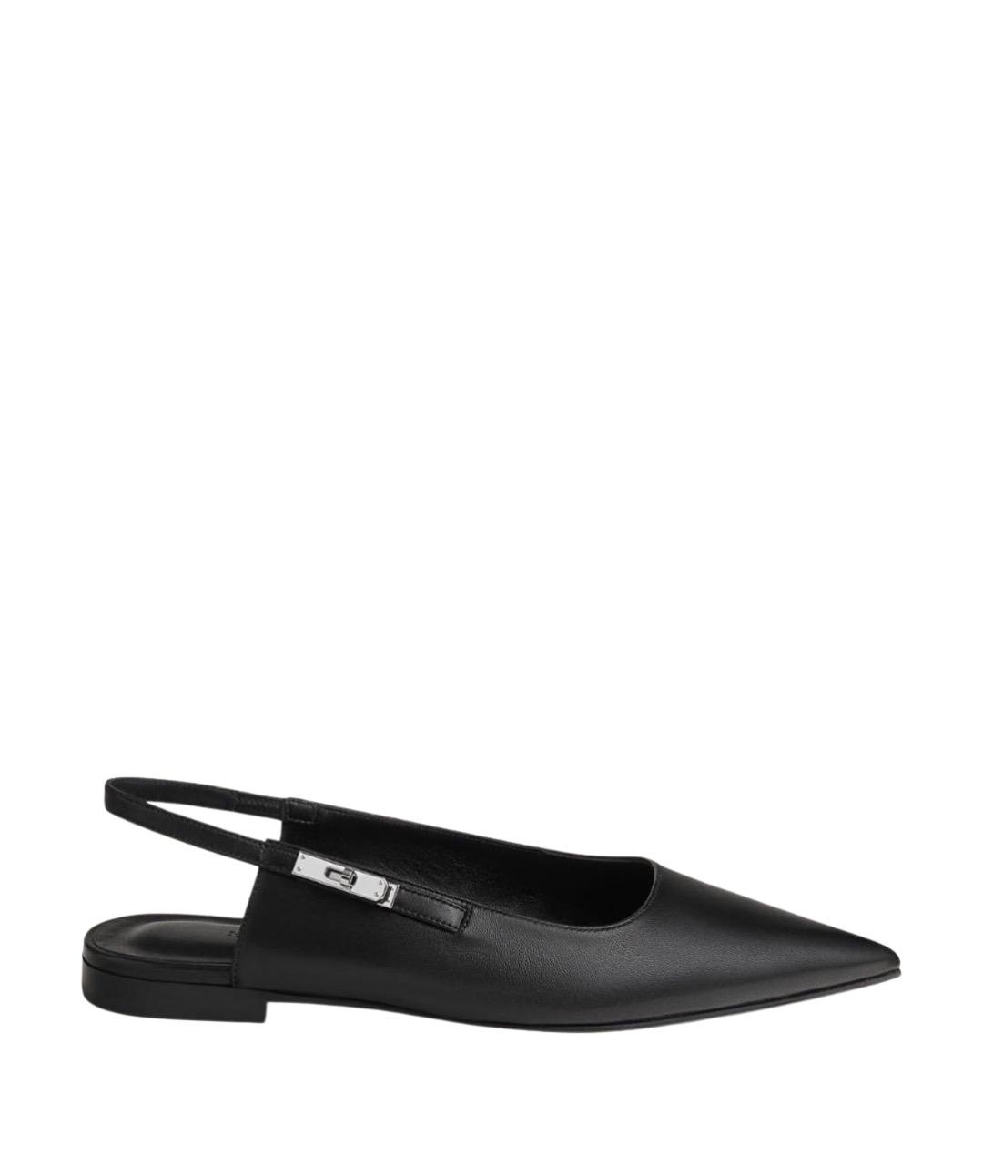 HERMES Черные кожаные лодочки на низком каблуке, фото 1