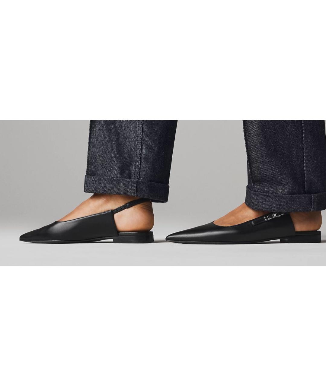 HERMES Черные кожаные лодочки на низком каблуке, фото 5