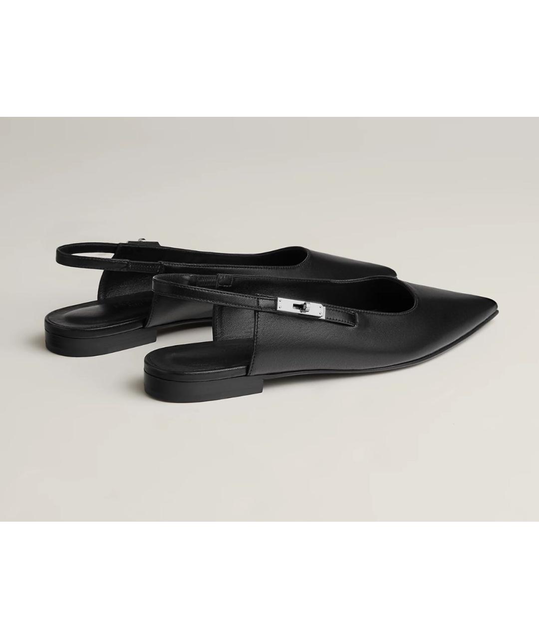 HERMES Черные кожаные лодочки на низком каблуке, фото 2