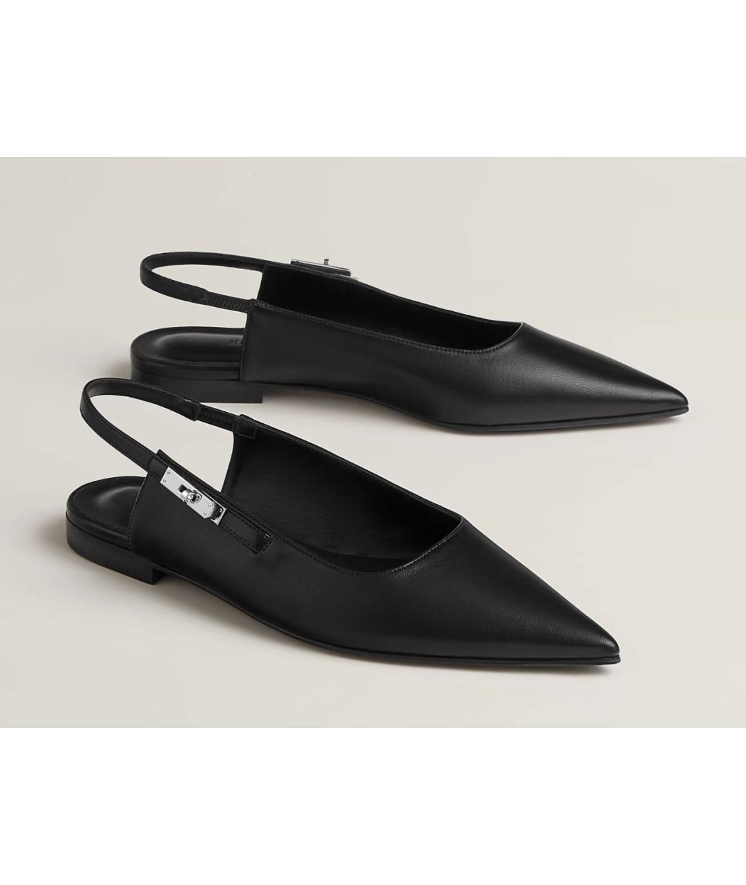 HERMES Черные кожаные лодочки на низком каблуке, фото 6