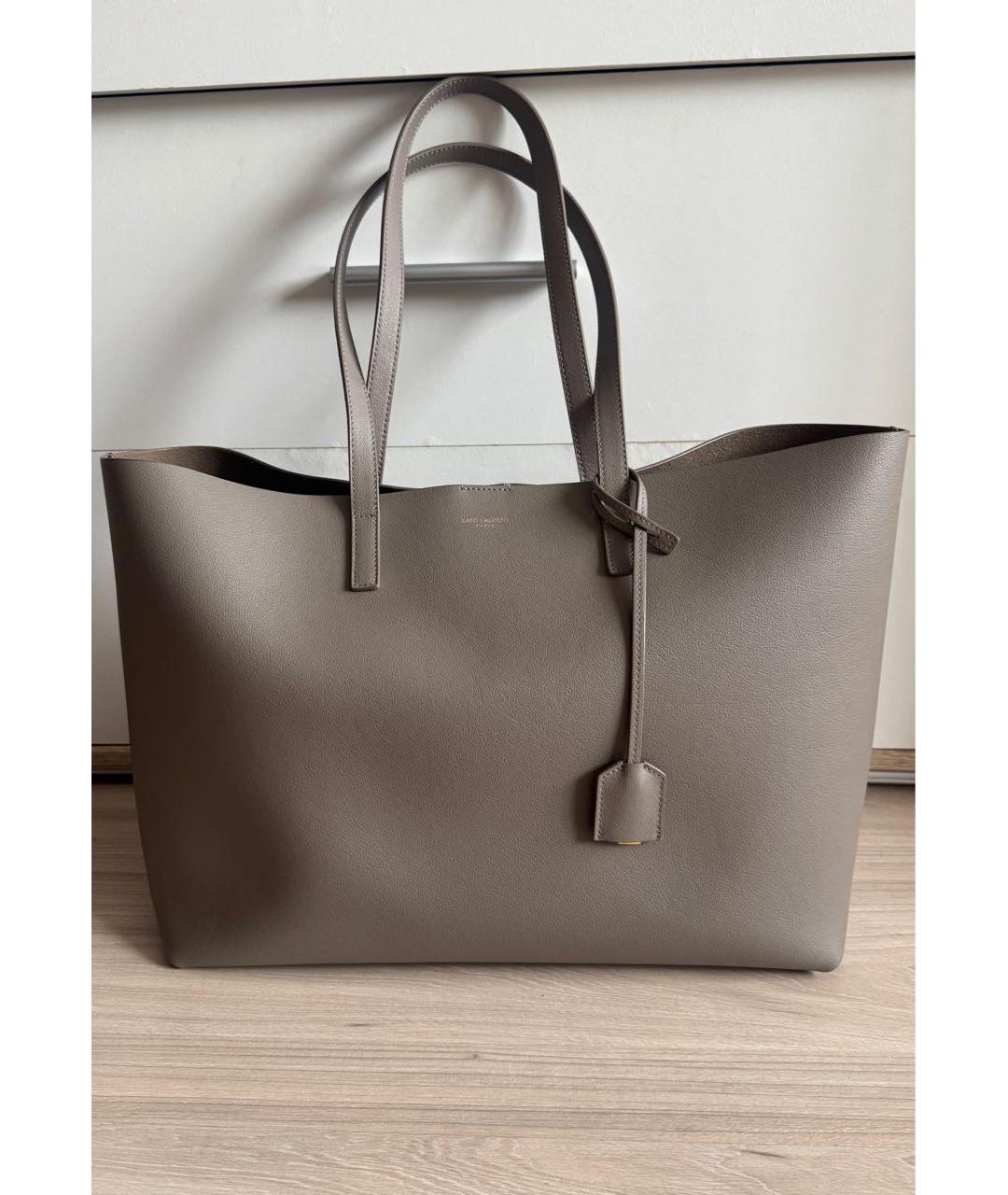 SAINT LAURENT Бежевая кожаная сумка тоут, фото 8