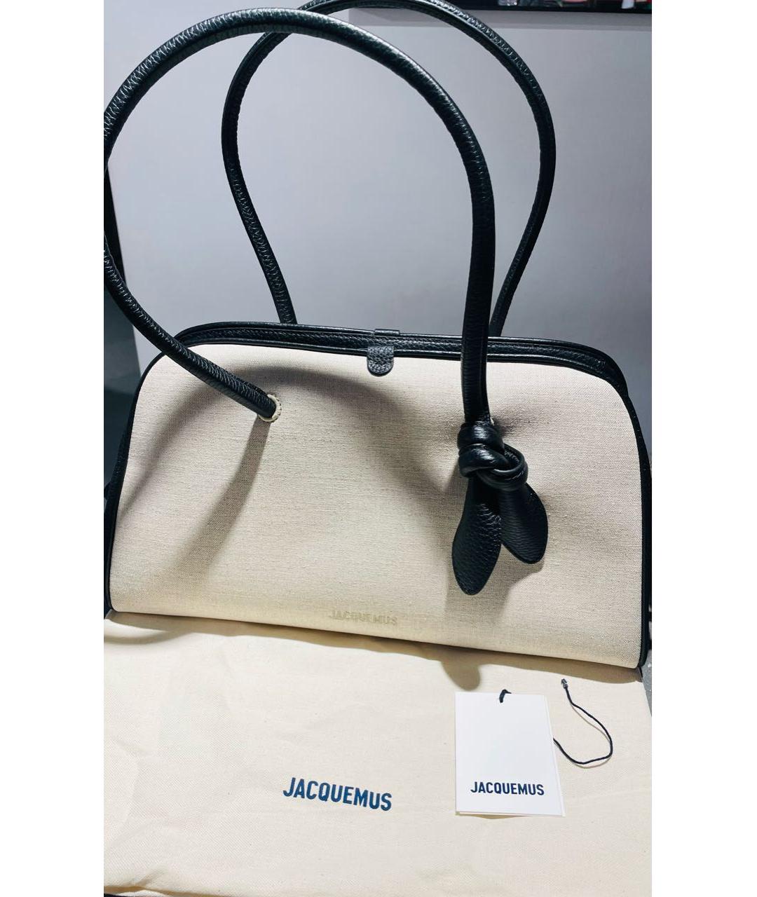 JACQUEMUS Бежевая тканевая сумка через плечо, фото 8
