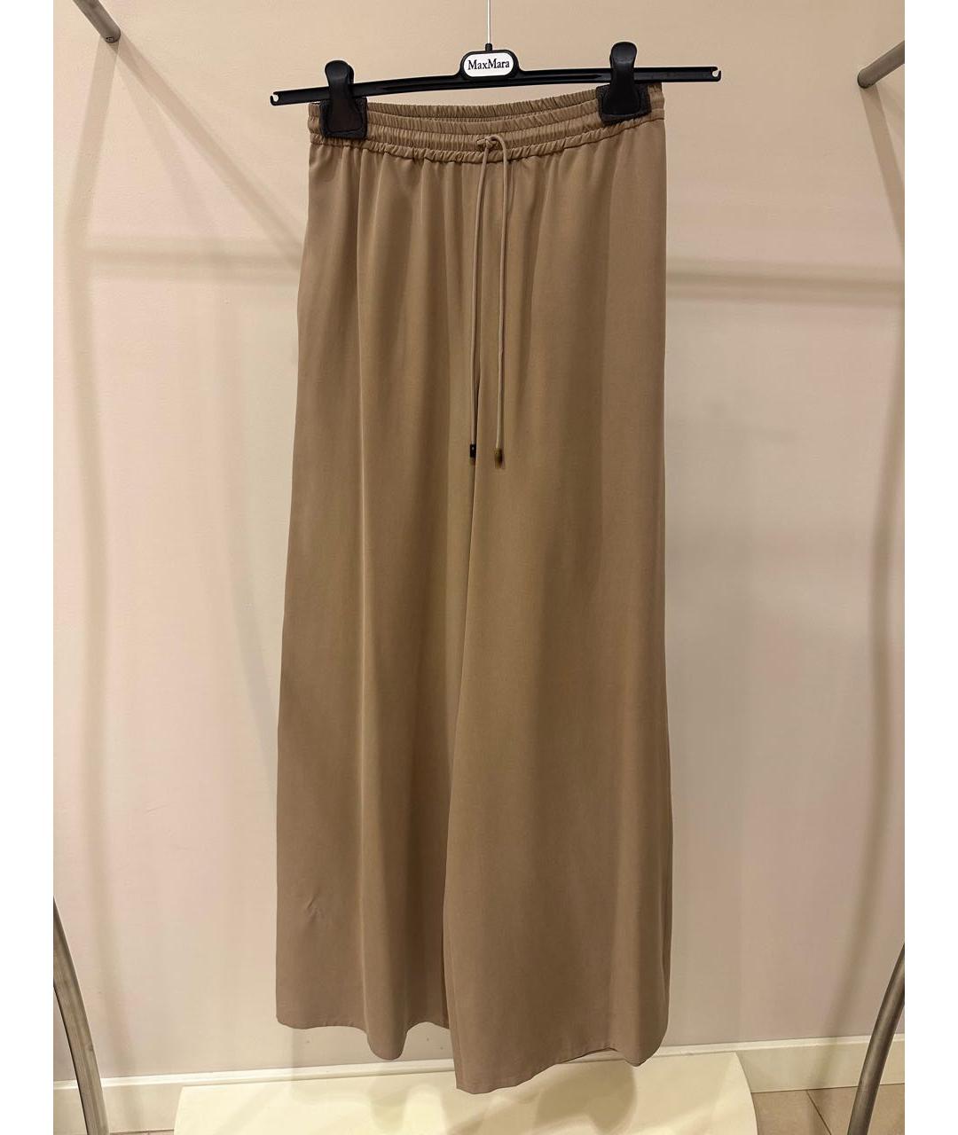 MAX MARA Бежевые шелковые брюки широкие, фото 4