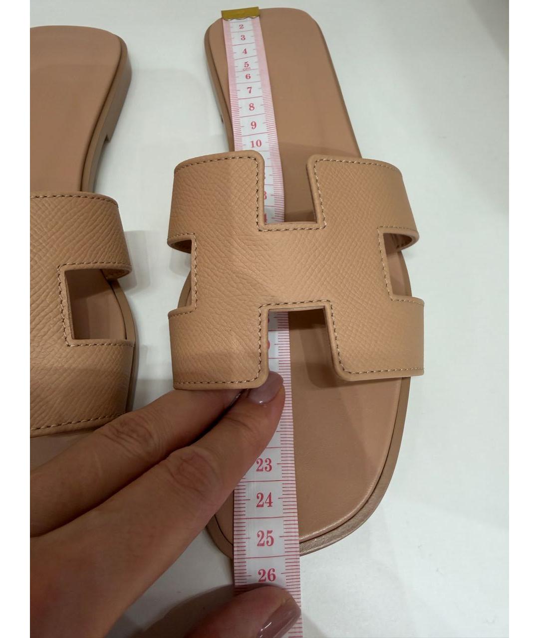 HERMES Бежевые кожаные шлепанцы, фото 4