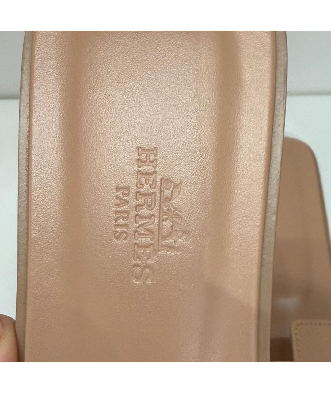 HERMES Бежевые кожаные шлепанцы, фото 5