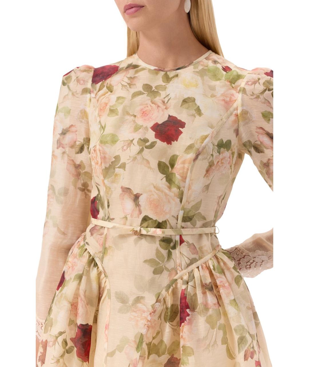 ZIMMERMANN Бежевое шелковое платье, фото 3