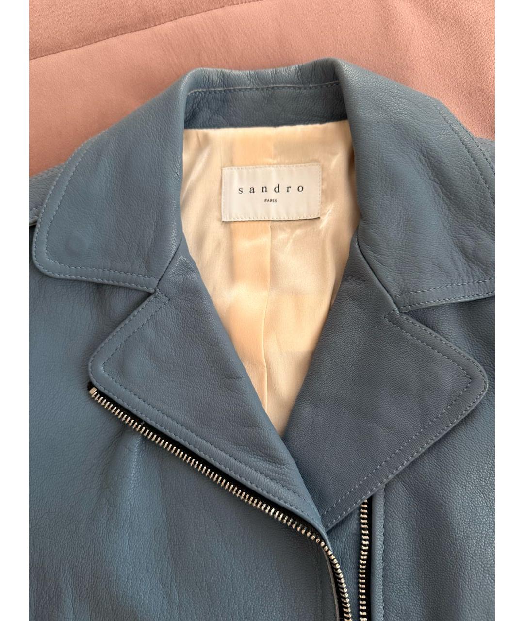 SANDRO Голубая кожаная куртка, фото 4