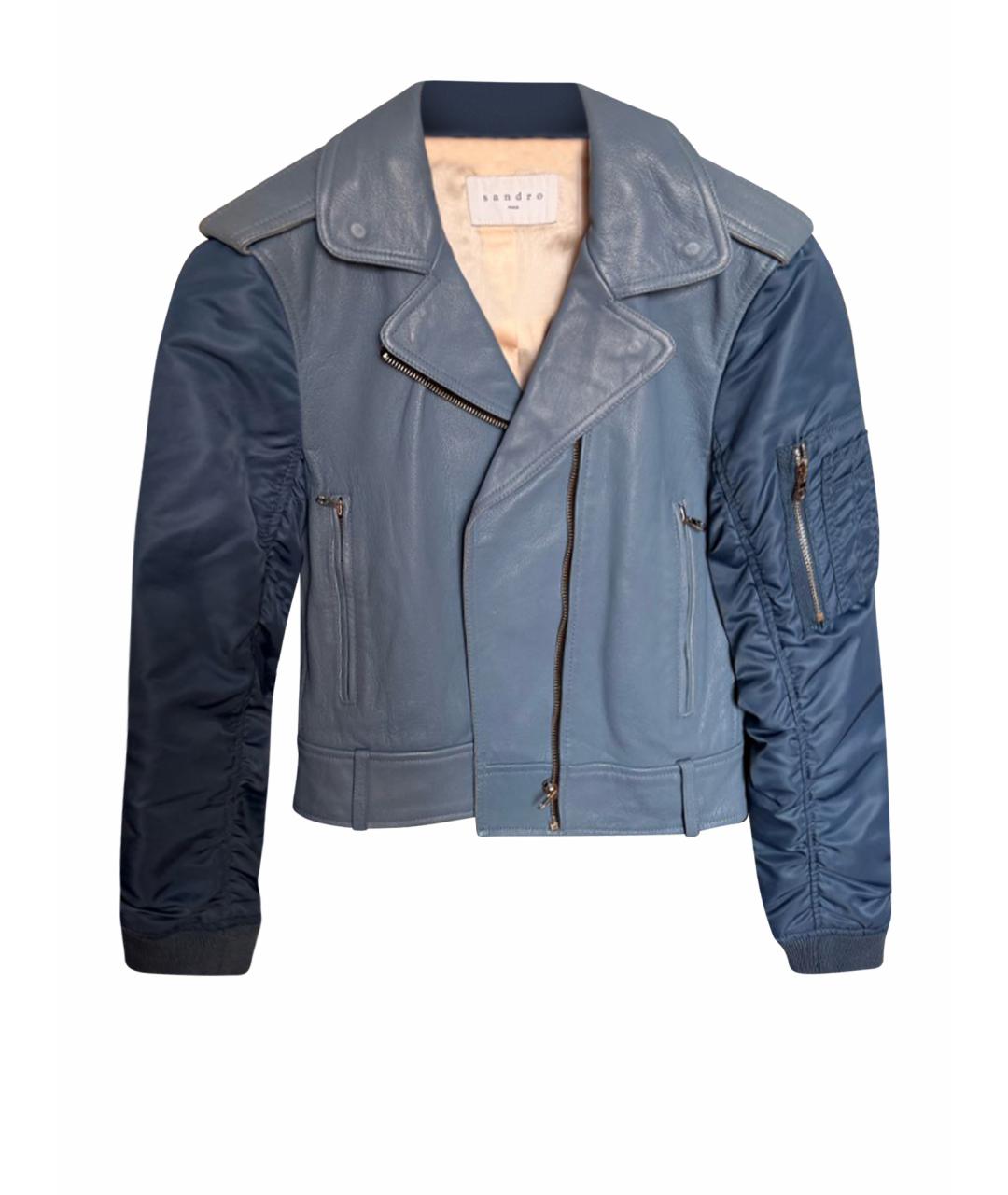 SANDRO Голубая кожаная куртка, фото 1