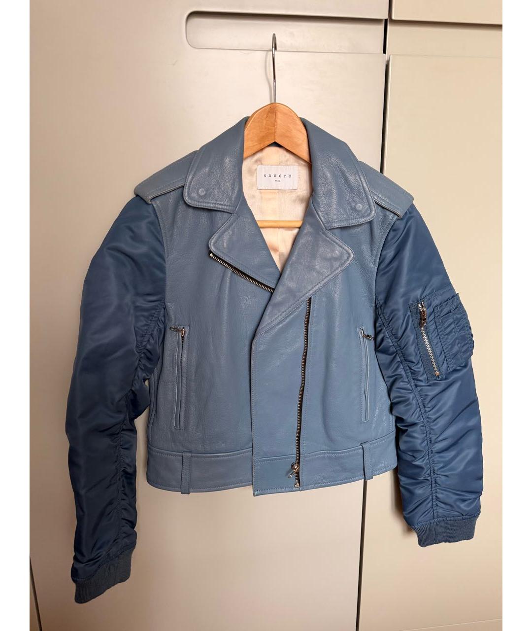 SANDRO Голубая кожаная куртка, фото 5