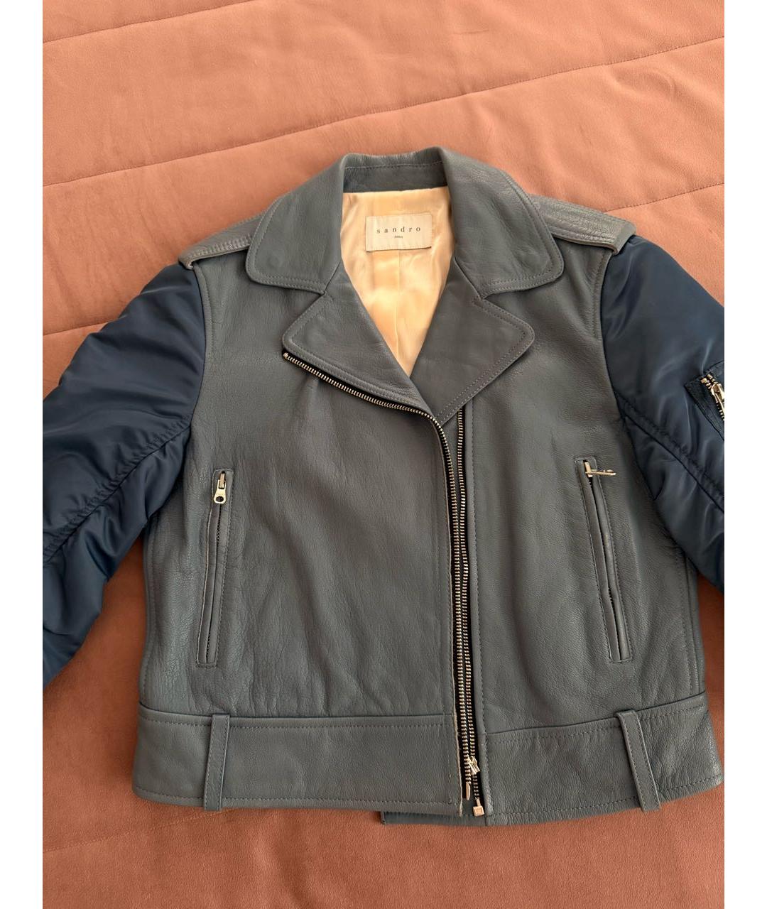 SANDRO Голубая кожаная куртка, фото 3