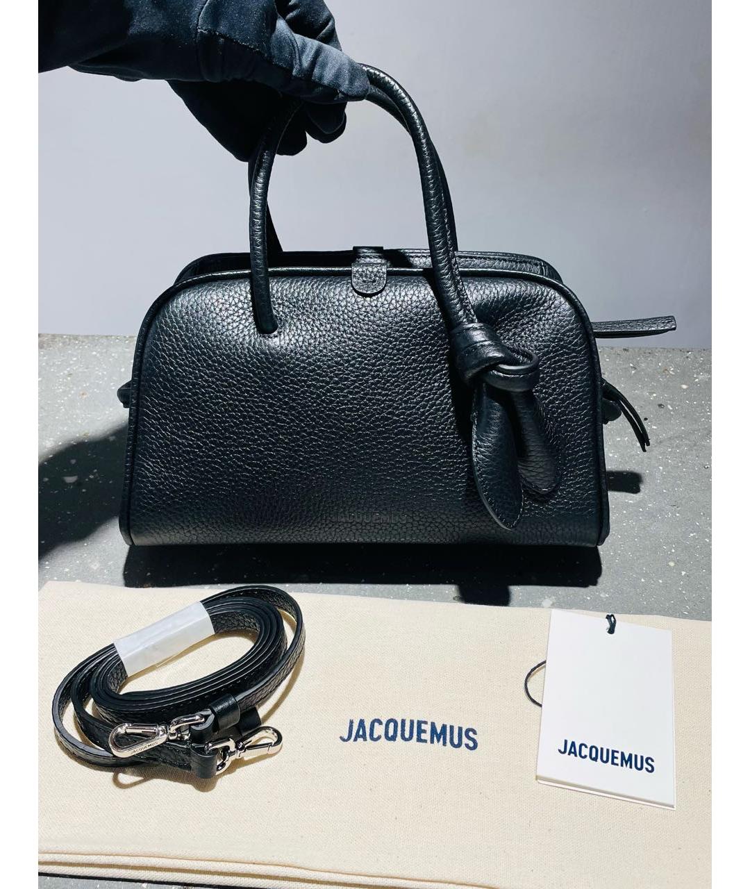 JACQUEMUS Черная кожаная сумка с короткими ручками, фото 7