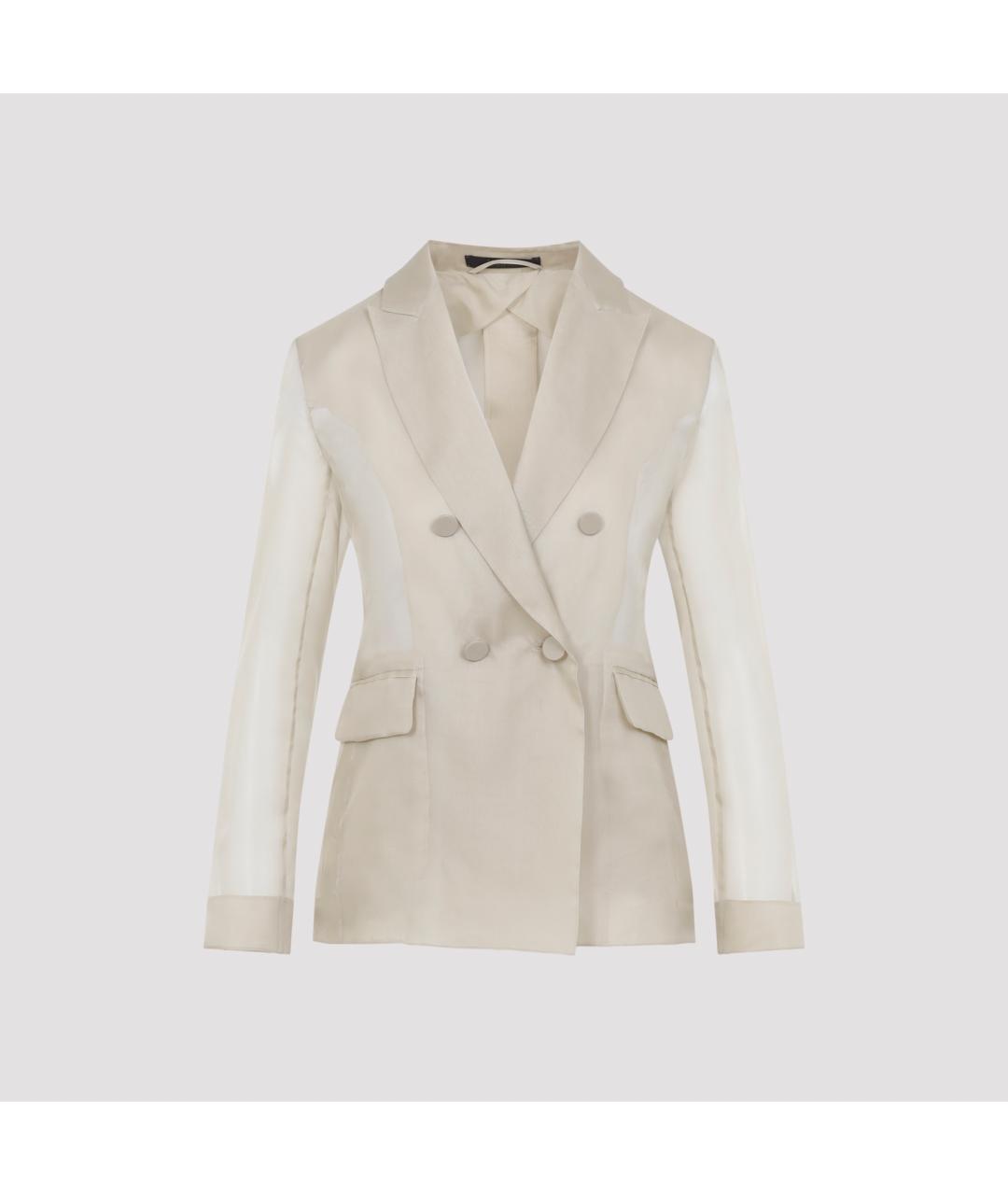 MAX MARA Бежевый шелковый жакет/пиджак, фото 2
