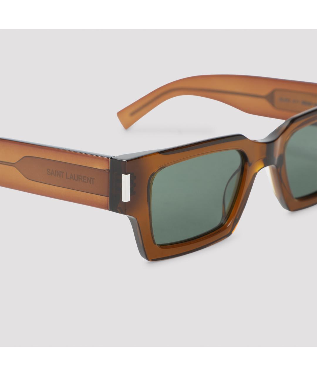 SAINT LAURENT Коричневые пластиковые солнцезащитные очки, фото 4
