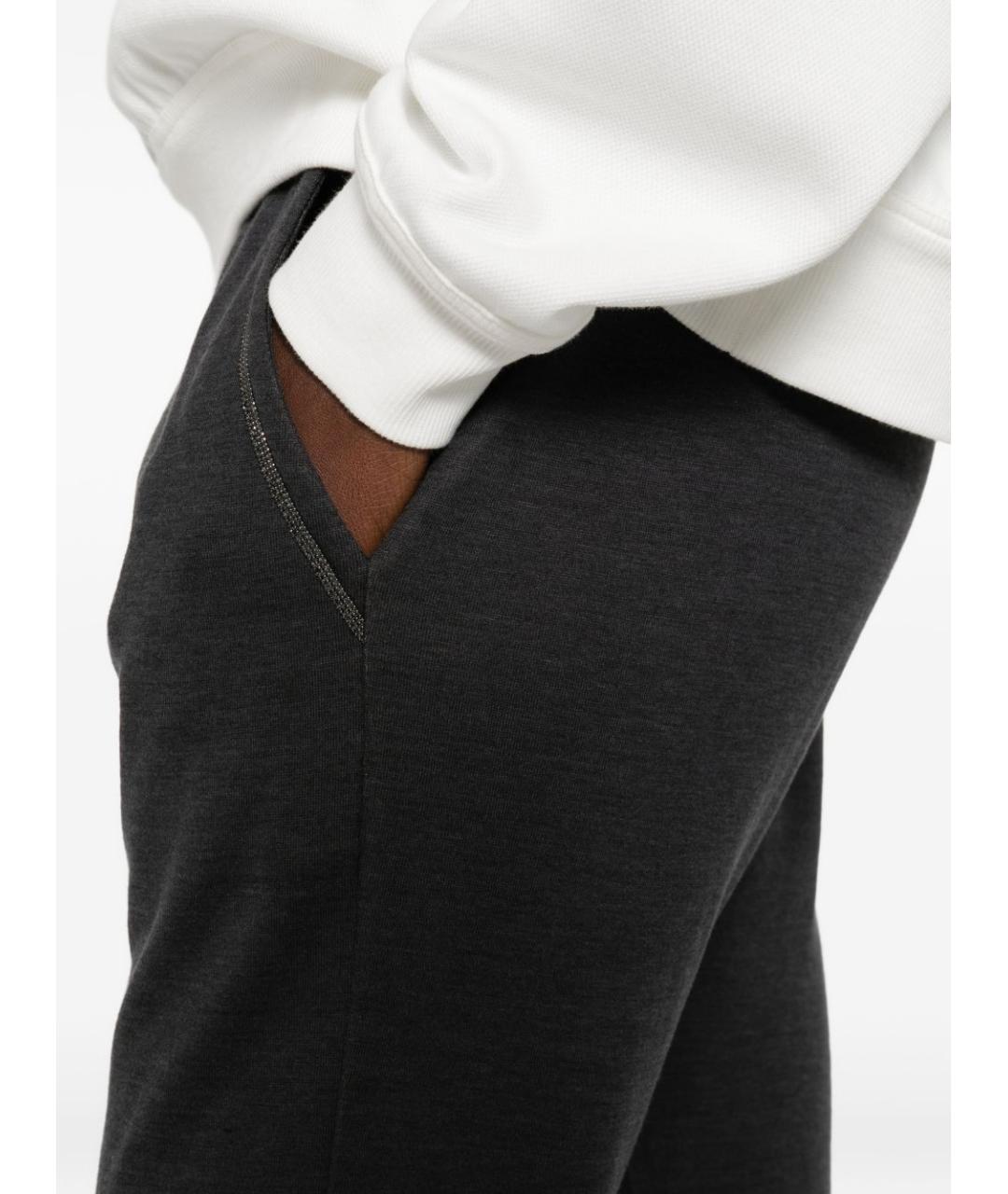 BRUNELLO CUCINELLI Серые хлопковые прямые брюки, фото 3