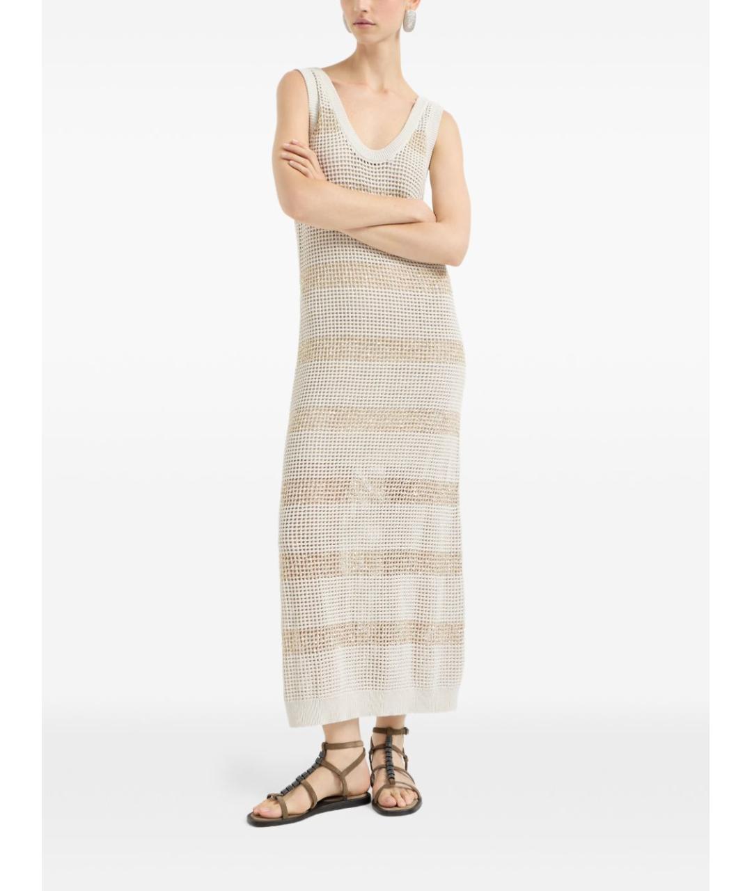 BRUNELLO CUCINELLI Бежевое хлопковое повседневное платье, фото 4