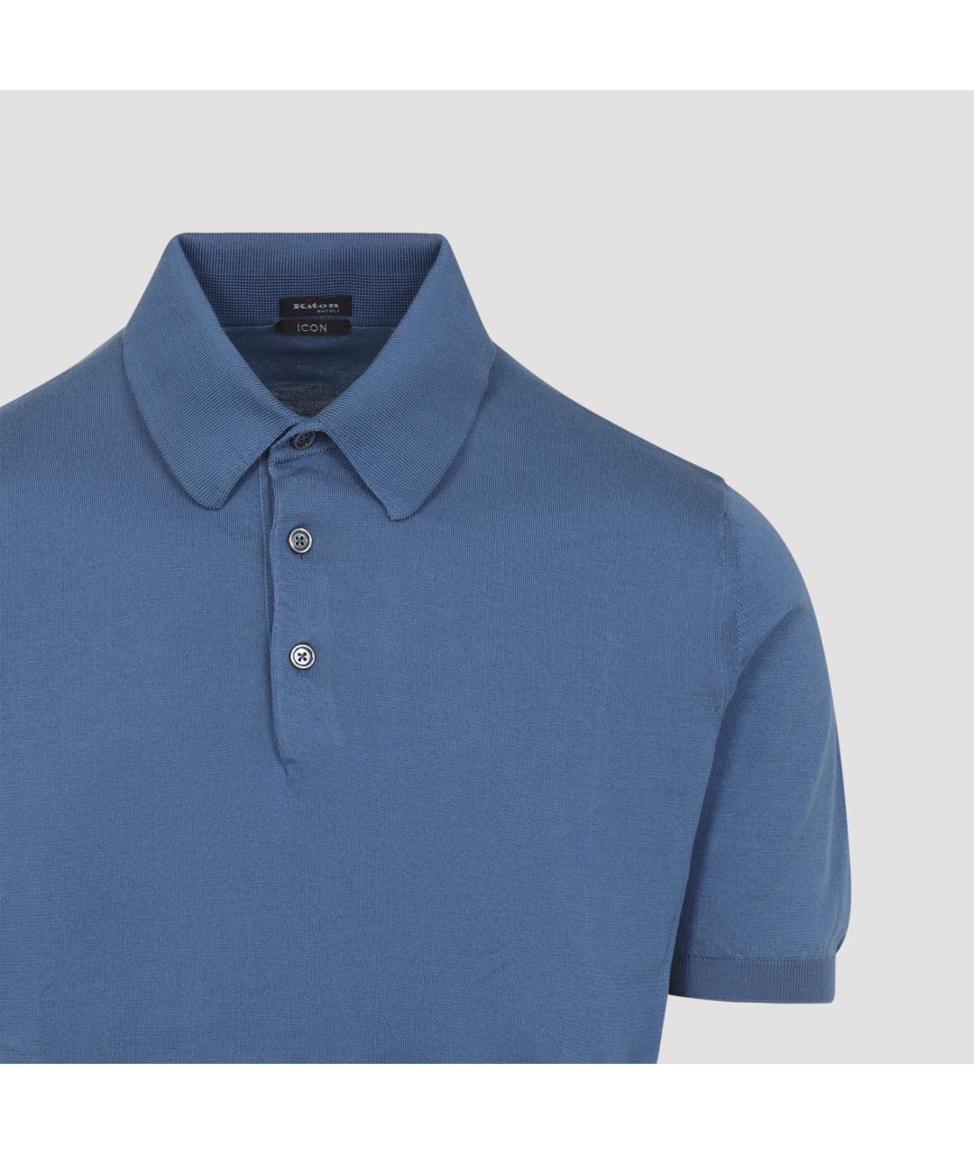 KITON Синее хлопковое поло с коротким рукавом, фото 4