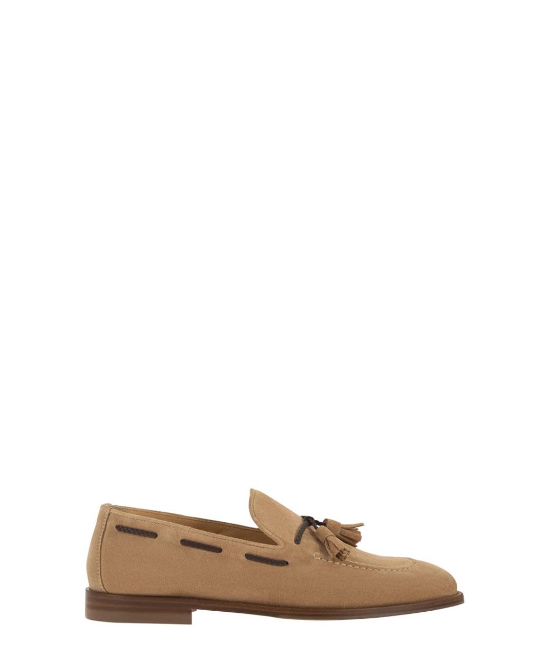 BRUNELLO CUCINELLI Бежевые замшевые лоферы, фото 1