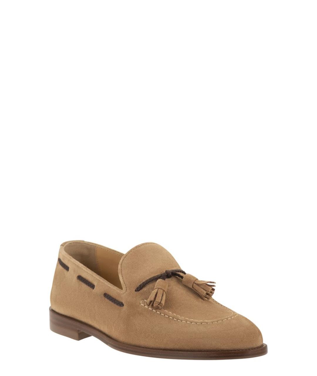 BRUNELLO CUCINELLI Бежевые замшевые лоферы, фото 2