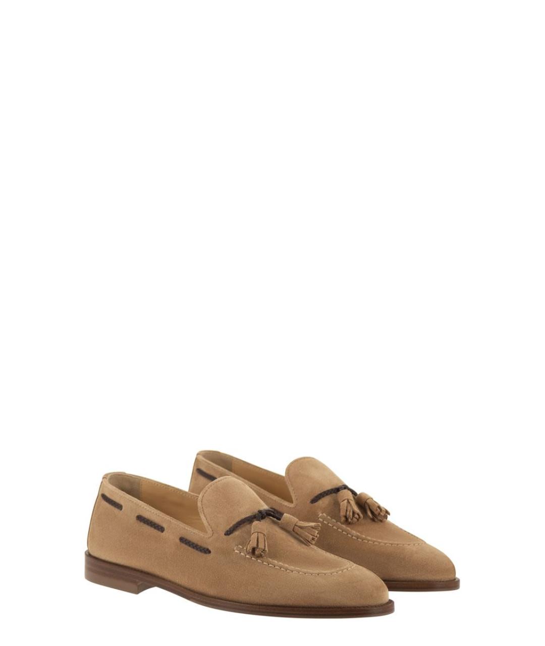 BRUNELLO CUCINELLI Бежевые замшевые лоферы, фото 3