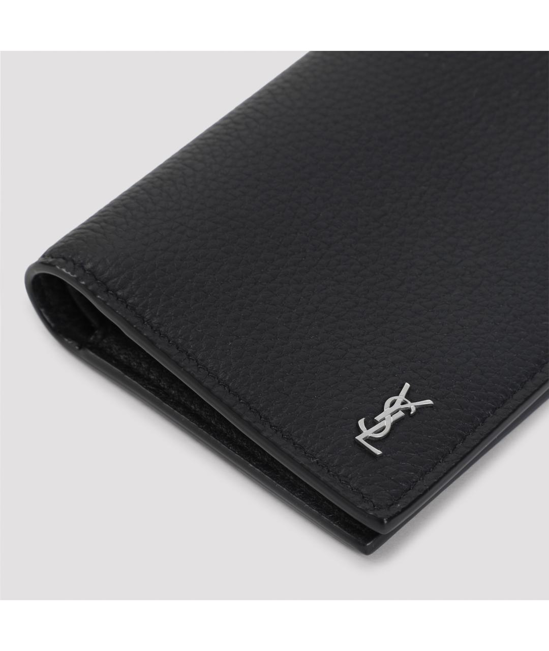 SAINT LAURENT Черный кожаный кошелек, фото 5
