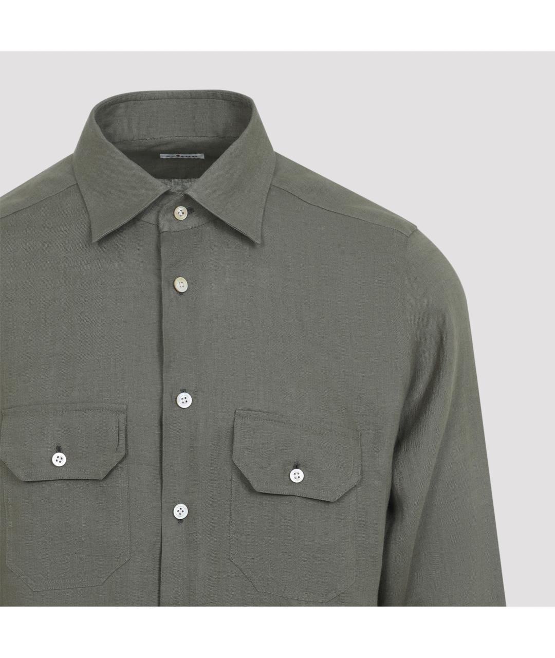 KITON Зеленая льняная кэжуал рубашка, фото 4